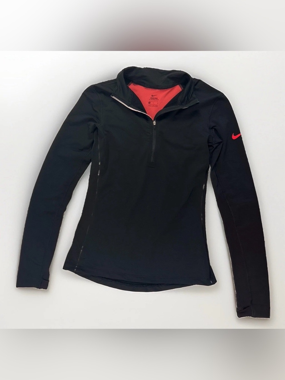 Nike Pro Hyperwarm Quarter Zip Pullover Black Dark Pink Compression Top Womens M